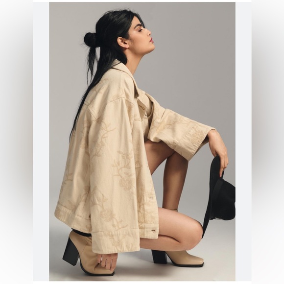 Anthropologie Pilcro Oversized Embroidered Button Down Jacket - Picture 2 of 16